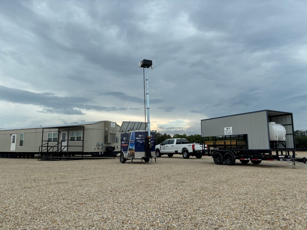 WolfPack mobile surveillance trailer on a remote jobsite.